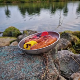 Titanium camping plate with a crystalline finish