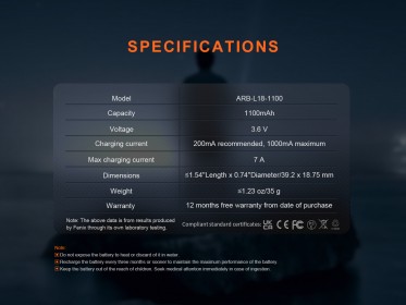 Fenix 18350 1100 mAh (Li-ion)