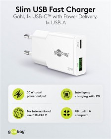GaN Power Adapter USB-C + USB-A (30 W)