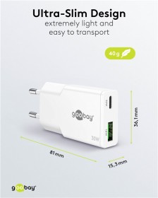 GaN Power Adapter USB-C + USB-A (30 W)