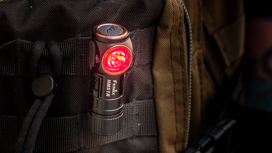 The Fenix HM51R attached by its clip and used as a beacon.